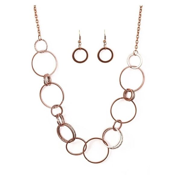 Paparazzi Follow The Ring Leader Necklace Earrings Set Copper Color New - Picture 1 of 2